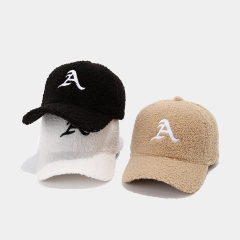 Sherpa Fleece Baseball Cap Buchstaben A Stickerei Warme Winter Plüsch Verstellbare Outdoor Freizeit Mütze