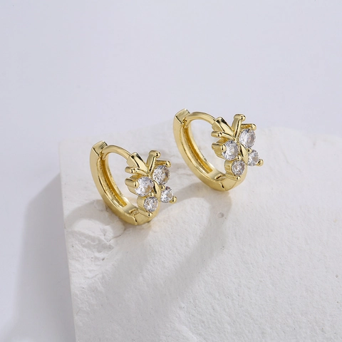 Vlinder Bloem Huggie Hoop Oorbellen Koper 18K Verguld Zirkonia Elegante Mode Sieraden Voor Vrouwen