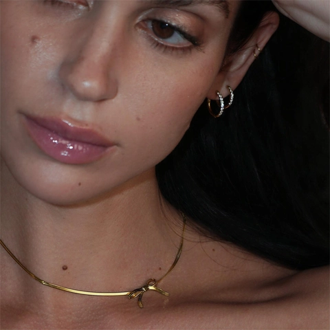 Collana Choker Con Fiocco Acciaio Inossidabile Placcato Oro 18K Catena Serpente Gioielli Minimalisti