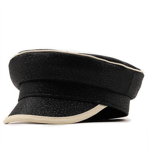 Vintage Faux Leren Newsboy Pet Getextureerde Retro Platte Kapiteinshoed Voor Dames Veelzijdige Stijlvolle Accessoires