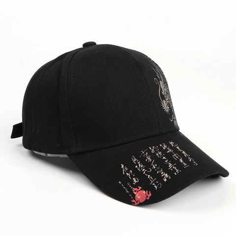 Berretto Da Baseball In Cotone Stile Cinese Ricamo Drago Regolabile Hip Hop Streetwear Cappello Con Visiera Curva