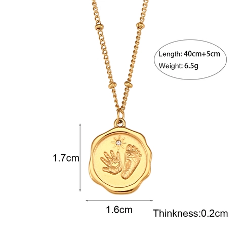 Mode Edelstahl Baby Handabdruck Fußabdruck Anhänger Halskette Für Damen Gold Silber Zirkonia Gedenkmünze Halskette