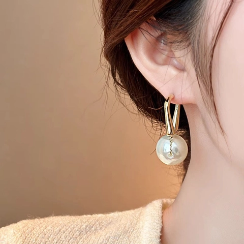 Orecchini Pendenti Con Grandi Künstliche Perle Di Imitazione Stile Francese Vintage Design Geometrico A U Lega Con Perno In Argento