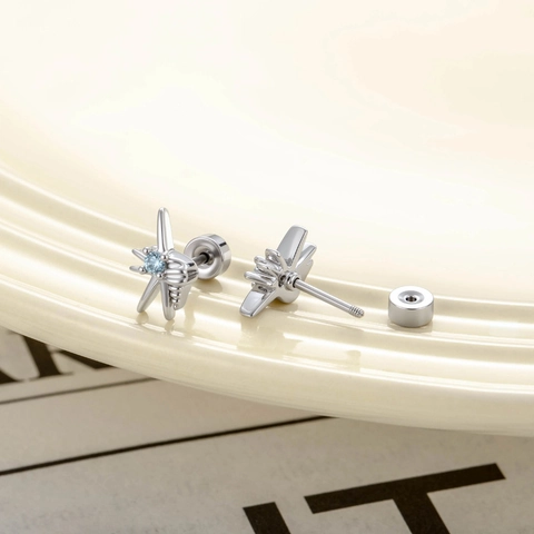 Starfish Cartilage Stud Earring Titanium Steel Copper Zircon Marine Style Light Blue Piercing Jewelry Screw Back For Women