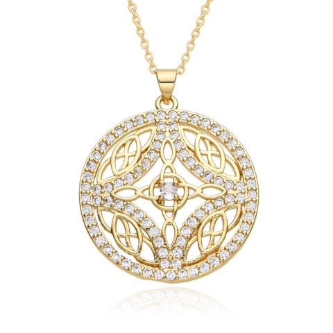 Collana con Ciondolo in Rame Placcato Oro Nodo Celtico Zirconia per Donna Gioielli Geometrici Hip Hop Pistola Corona Fulmine Accessorio Moda