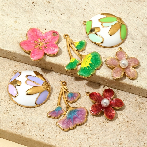 Ciondoli Fiore Foglia Di Acero Acciaio Inossidabile Smalto Charms Colorati Per DIY Collana Gioielli Elegante Vintage