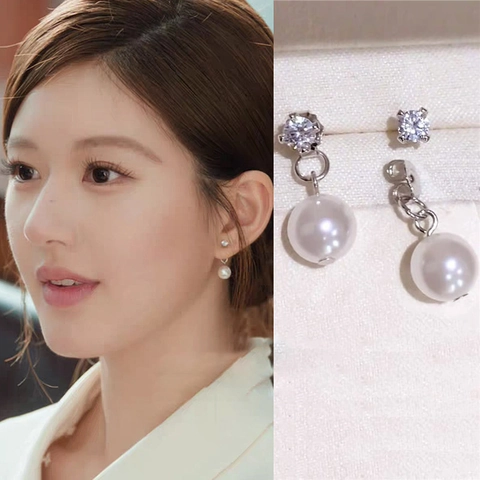 Elegant Faux Artificial Pearl Drop Earrings With Shiny Zircons And 925 Sterling Silver Earring Post Fashion Jewelry For Women