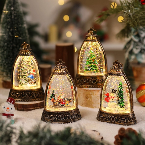 Weihnachten Schneekugel Laterne Vintage LED Nachtlicht Schwebender Glitzer Feiertag Tischdeko Weihnachtsmann Schneemann