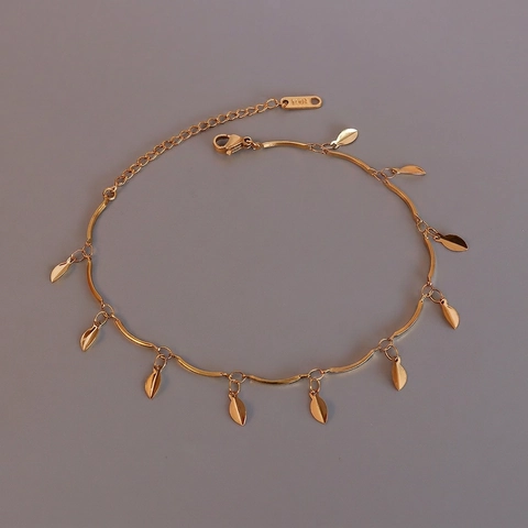 Cavigliera Con Ciondolo A Foglia Placcata In Oro 18K In Acciaio Al Titanio Regolabile Gioielli Minimalisti Per Donne