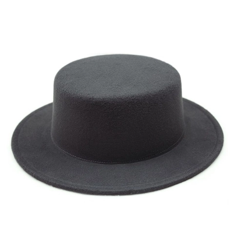 Vintage Boater Hat Flat Top Wide Brim Wool Felt Fedora Jazz Cap British Style Sun Protection For Men Women Outdoor