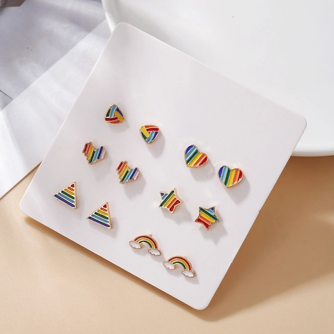 Rainbow Streifen Herz Stern Wolke Ohrringe Legierung Emaille Tropföl Schmuck Mit Stahl Ohrstecker Süße Frauen Mädchen