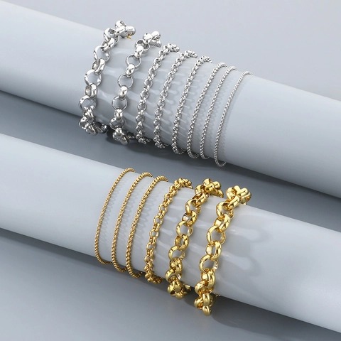 Collar Y Pulsera De Acero De Titanio Minimalista Cadena De Eslabones Redondos Pulidos Joyería De Moda Para Hombres Y Mujeres