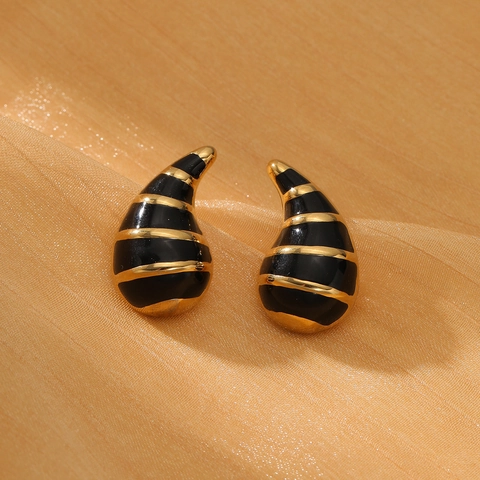 Fashion Stainless Steel Water Drop Stud Earrings With 925 Sterling Silver Post Striped Enamel 18K Gold Plated Women Jewelry