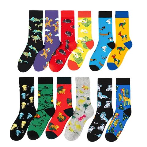 Novelty Animal Crew Socks Colorful Cotton Blend Mid Calf Breathable Soft Fun Cartoon Patterns Casual Unisex Hosiery
