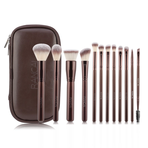 Professionelle Make-up-Pinsel Synthetikfaser Holzgriff Aluminiumrohr Mit PU-Leder-Etui Tragbare Kosmetische Schönheitspflege-Werkzeuge