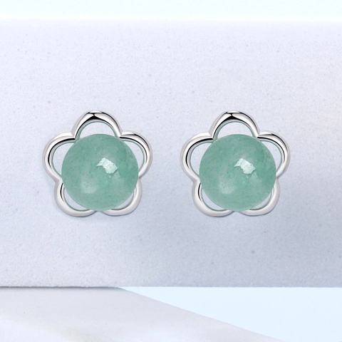 Blumen Ohrstecker Mit 925 Sterling Silber Ohrstecker Und Grünem Aventurin Retro Elegantes Juweliergeschäft Für Frauen