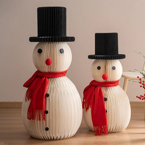 Ornements De Bonhomme De Neige Et Arbre En Papier Alvéolé De Noël Origami 3D Pliable Décoration De Fête Avec Écharpe