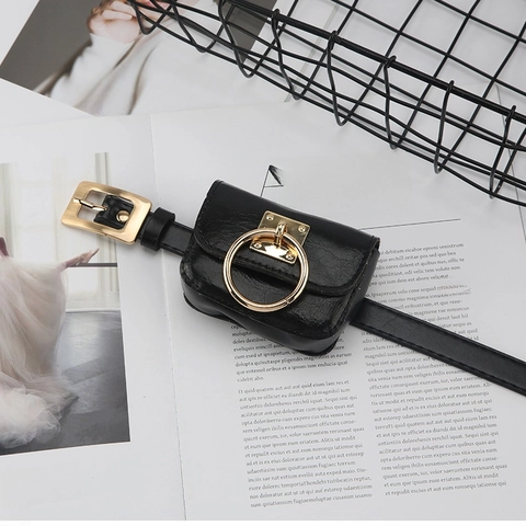 Minimalistische Damen Kunstleder Gürtel Mit Abnehmbarer Mini Tasche Goldener Ring Dekor Mode Accessoires