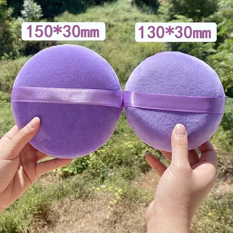 Oversized Round Powder Puff Soft Velvet Plush Satin Ribbon Handle Body Face Setting Makeup Tool