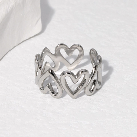 Hollow Heart Open Adjustable Ring Stainless Steel 18K Gold Plated Minimalist Trendy Fashion Jewelry For Women