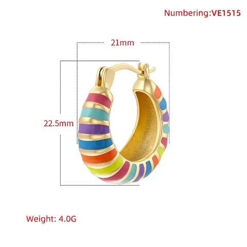 Multicolor Striped Enamel U-Shaped Hoop Earrings For Women Gold Plated Copper Drip Oil Geometric Huggie Earrings Sweet Jewelry