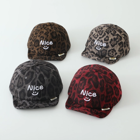 Cappello Da Baseball Per Bambini Stampa Leopardata Tesa Morbida Ricamo Lettera Sorriso Berretto Sole Poliestere