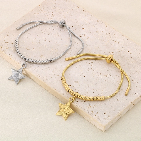 Bracciale Regolabile In Acciaio Inossidabile Con Maglia Serpente E Perline Con Ciondolo Stella Luna Per Donna