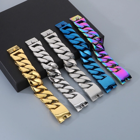 Heren Cubaanse Schakelarmband Breed Dik Roestvrij Staal Hip Hop Sieraden