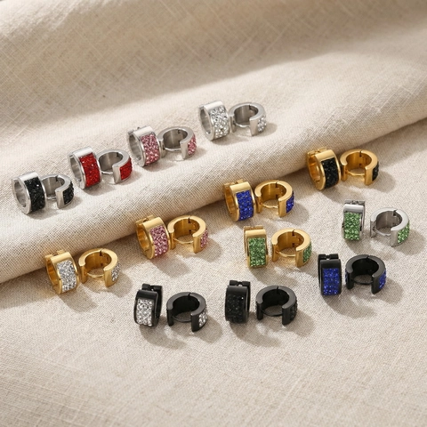 Orecchini A Cerchio Huggie Acciaio Inossidabile Full Pave Strass Geometrici Tondi Moda Gioielli Donna
