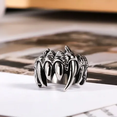 Anillo Punk Zanna Acciaio Inossidabile Gotico Vintage Biker Artiglio Gioielli Accessorio Di Tendenza Per Uomini Donne