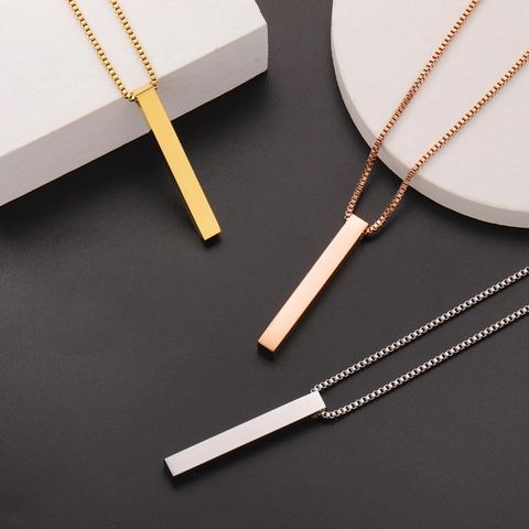 Minimalist 304 Stainless Steel Necklace With Vertical Bar Pendant Mirror Polished Geometric Rectangular Column Jewelry