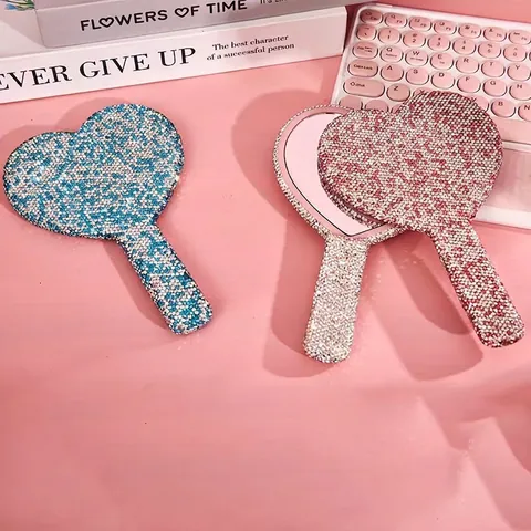 Specchio Da Trucco Manuale Strass Telaio ABS Brillantini Cuore Rotondo Quadrato Strumento Bellezza Portatile Regalo