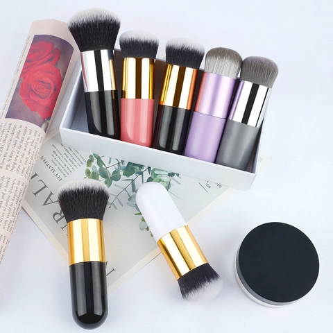 Chubby Foundation Pinsel Tragbar Rund Kopf Make-up Werkzeug Für Puder BB Cream Rouge Synthetikfaser Kunststoffgriff