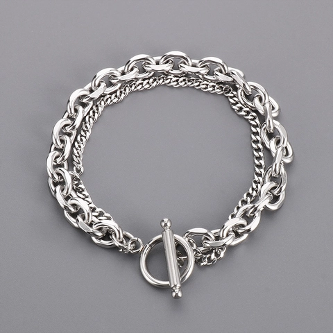 Bracciale Catena Cubana A Strati In Acciaio Inossidabile Minimalista Chiusura A Commutazione Gioielli Hip Hop Trendy Per Uomini Donne