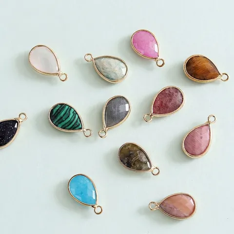 Wassertropfen Edelstein Anhänger Facettierter Naturkristall Metallrand Charme Für DIY Schmuckherstellung Zubehör