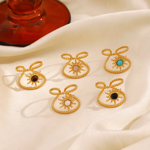 Sternenstrahl Sonnenring Verstellbar Edelstahl Naturstein Vergoldet Bohemian Retro Schmuck Für Damen