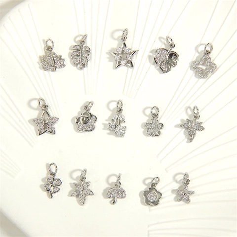 Zircon Charms Copper Gold Plated Rhodium Plated For DIY Jewelry Making Necklaces Bracelets Star Leaf Flower Shapes Accessory
