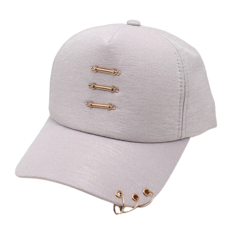 Punk Style Cotton Baseball Cap With Metal Rings And Bars Studded Sun Hat For Streetwear Adjustable Party Hat Women