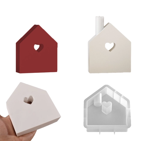 House Shaped Silicone Mold Hollow Heart Candlestick DIY Resin Casting Plaster Ornament Home Decor Craft Tool