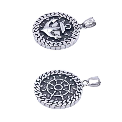 Collar Con Colgante De Ancla Acero Inoxidable Vikingo Rosa De Los Vientos Medalla Redonda Joyería Náutica Vintage Para Hombre