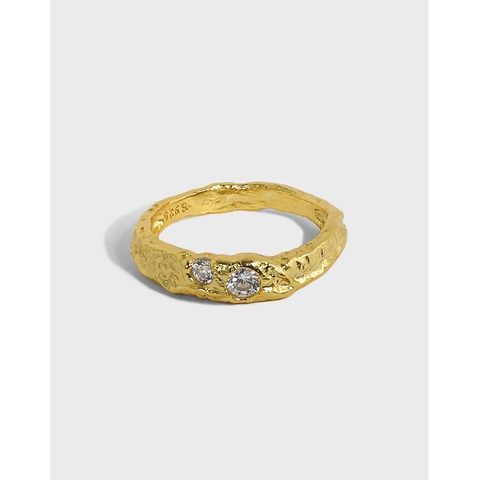 Anello Texture Martellata Irregolare Argento Sterling 925 Con Zircone Design Di Nicchia Gioielli Minimalisti Da Donna