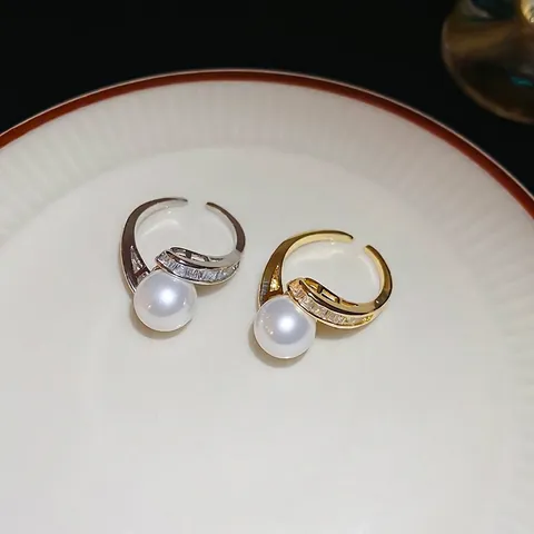 Anello Perla Artificial Bianca Con Zirconia Forma S Rame Regolabile Aperto Gioielli Di Moda Eleganti Per Donne