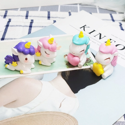 Cute Cartoon Unicorn Cake Toppers Resin Miniature Figurines For Birthday Party Dessert Table Decoration Macaron Colors