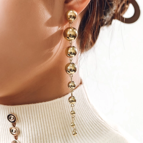 Orecchini Pendenti Vintage Punk con Perle Metalliche Dorate per Donna Orecchini Lunghi Geometrici Gioielli di Moda Regalo
