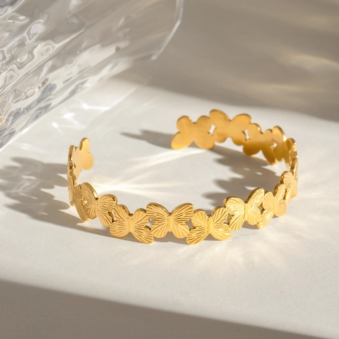 Bracciale Rigido Farfalla Placcato Oro 18K Acciaio Inossidabile Regolabile Aperto Gioielli Eleganti Per Donna