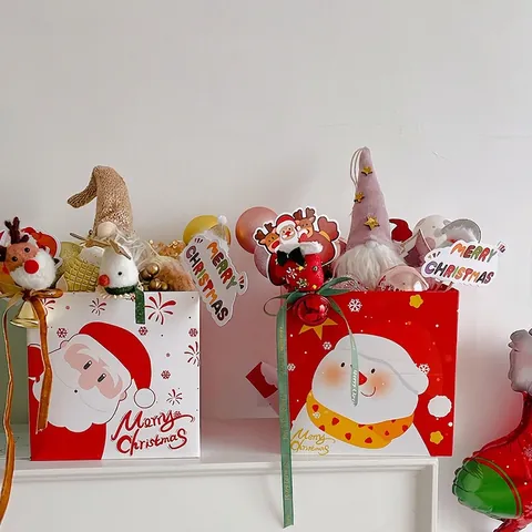 Weihnachts Geschenktüten Quadratische Spezialpapier Handverpackungsboxen Weihnachtsmann Schneemann Muster Festliche Feiertagsfeier