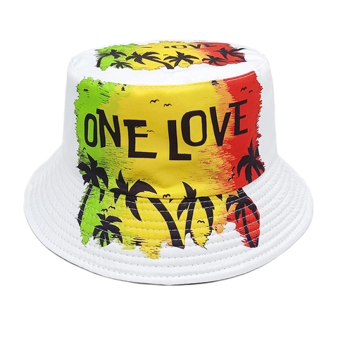 Vissershoed Polyester One Love Letter Palmboom Print Zonbescherming Outdoor Jamaicaanse Reggae Stijl Retro Unisex