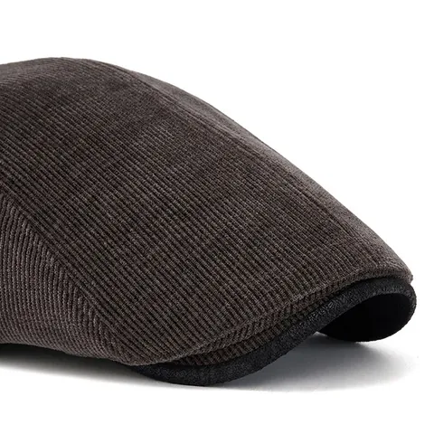 Casquette Plate En Velours Côtelé Homme Vintage Doublure Polaire Chaude Style Britannique Ajustable Automne Hiver