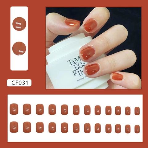 Uñas Postizas Press On Brillantes Color Sólido Naranja Leche Cuadradas Medianas Uñas Artificiales Para Mujeres