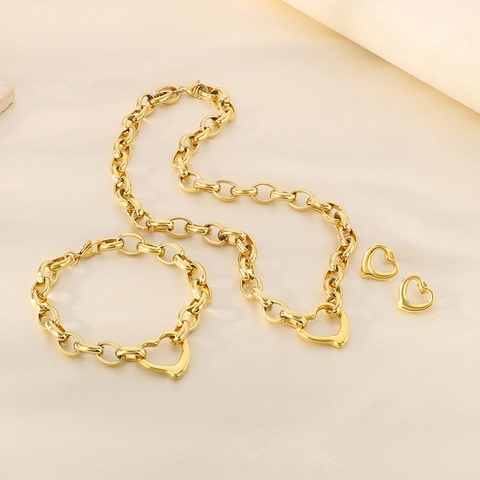 Acciaio Inossidabile Pendente Cuore Cavo Collana Bracciale Orecchini Catena Spessa Punk Hip Hop Gioielli Moda Donne